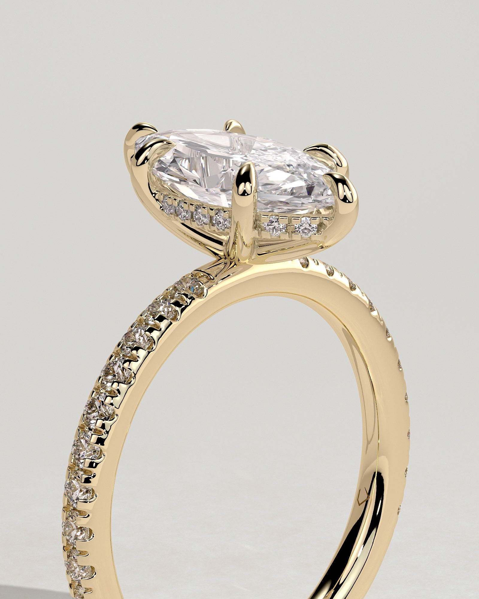 2.0CT  Marquise Lab Grown Diamond Hidden Halo Pave Engagement Ring