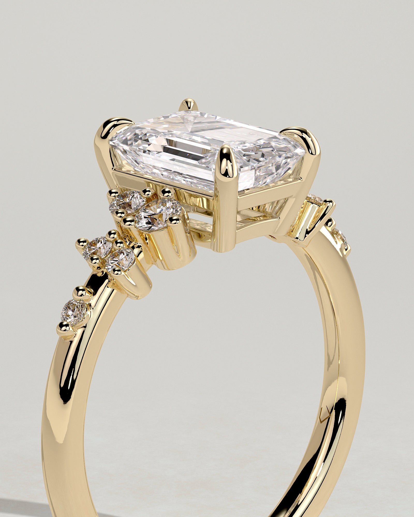 2.0CT Emerald Cut Lab Grown Diamond Cluster Engagement Ring