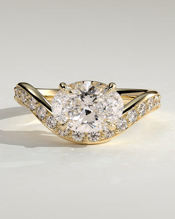 2.0CT East West Oval Lab Grown Diamond Pave Wave Band Engagement Ring