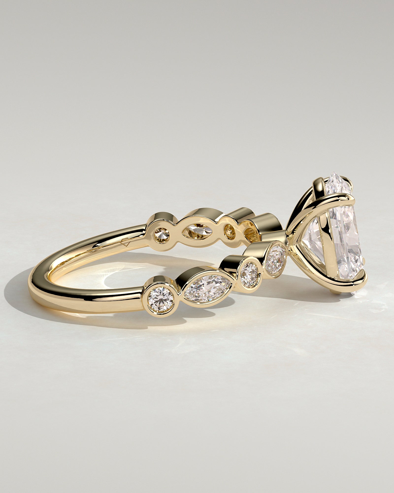 2.0CT Oval Lab Grown Diamond Bezel Pave Band Engagement Ring