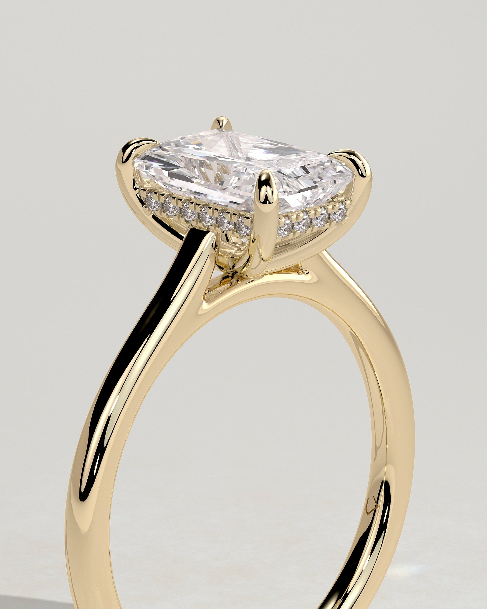 2.0CT Radiant Lab Grown Diamond Hidden Halo Cathedral Engagement Ring