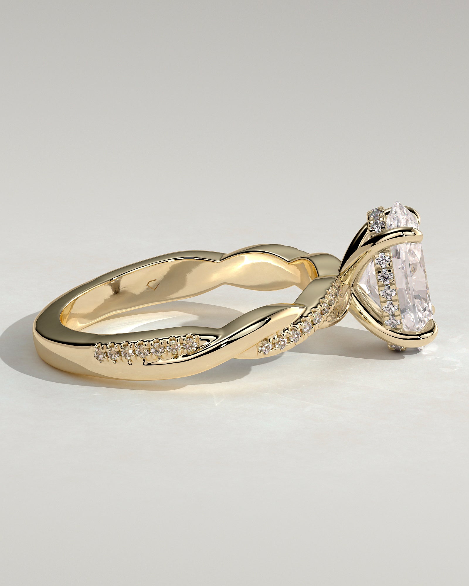 2.0CT Oval Lab Grown Diamond Hidden Halo Twisted Pave Engagement Ring