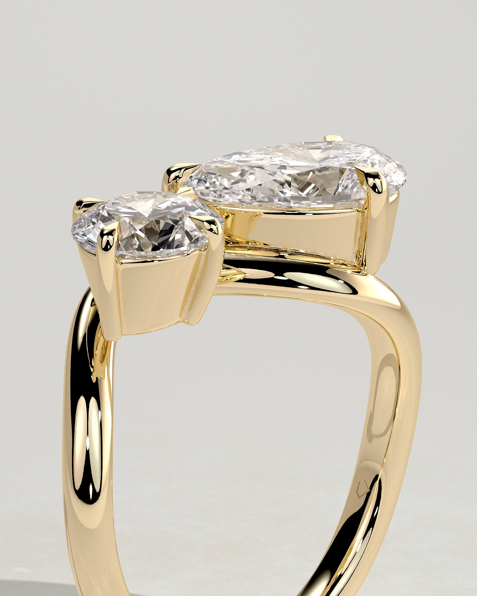 1.0CT Round & 1.50CT Pear Lab Grown Diamond Toi et Moi Wave Band Engagement Ring