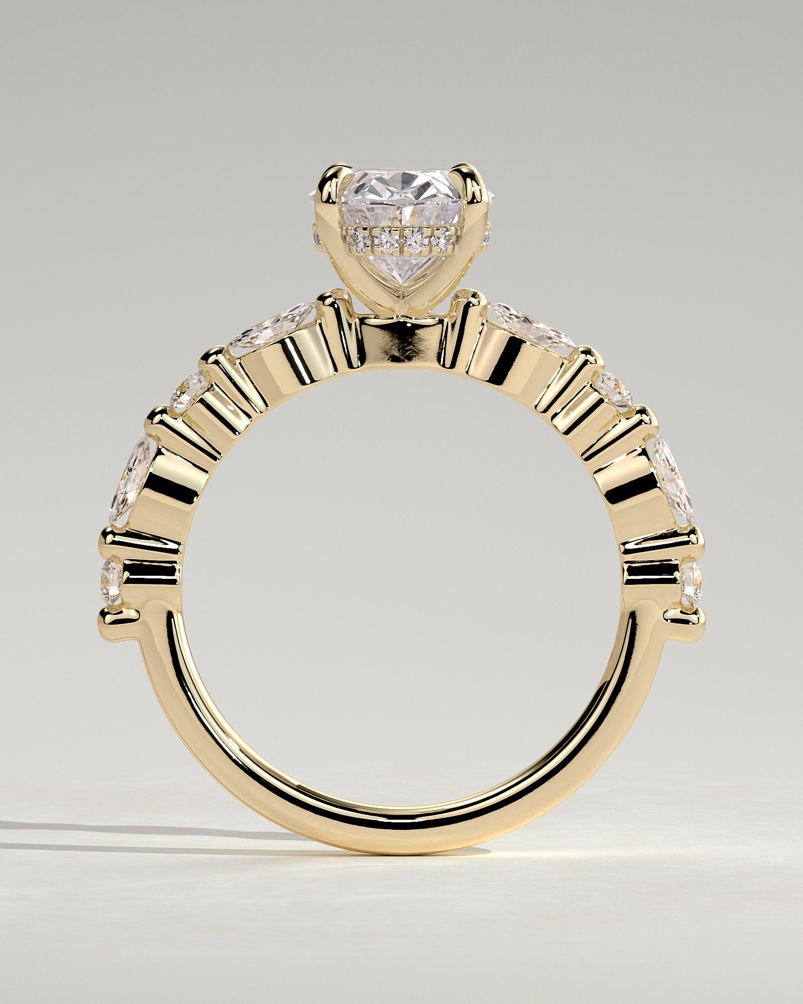 2.0CT Oval Lab Grown Diamond Hidden Halo Floating Bubble Pave Engagement Ring