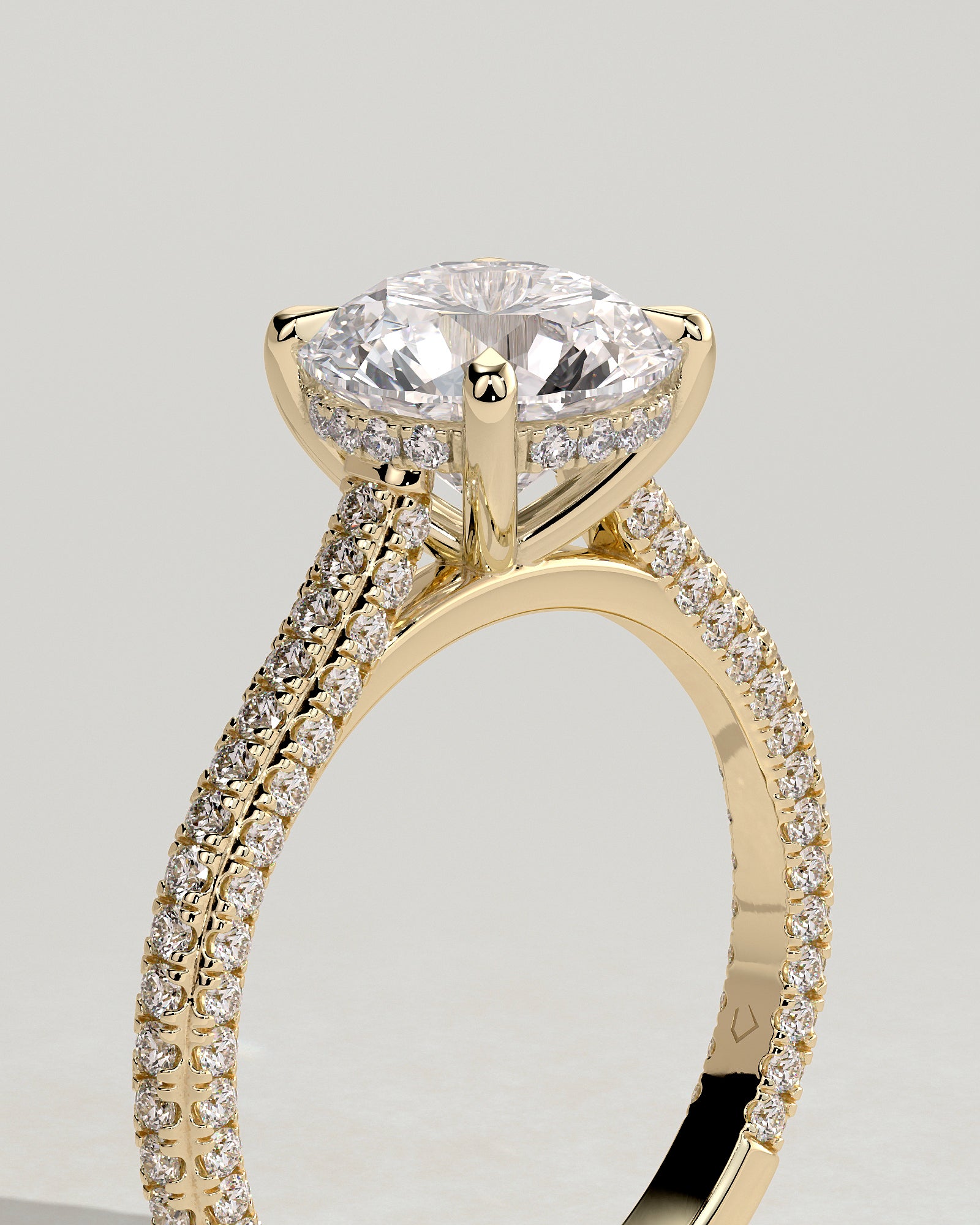2.0CT Round Lab Grown Diamond Hidden Halo Three Side Pave Engagement Ring