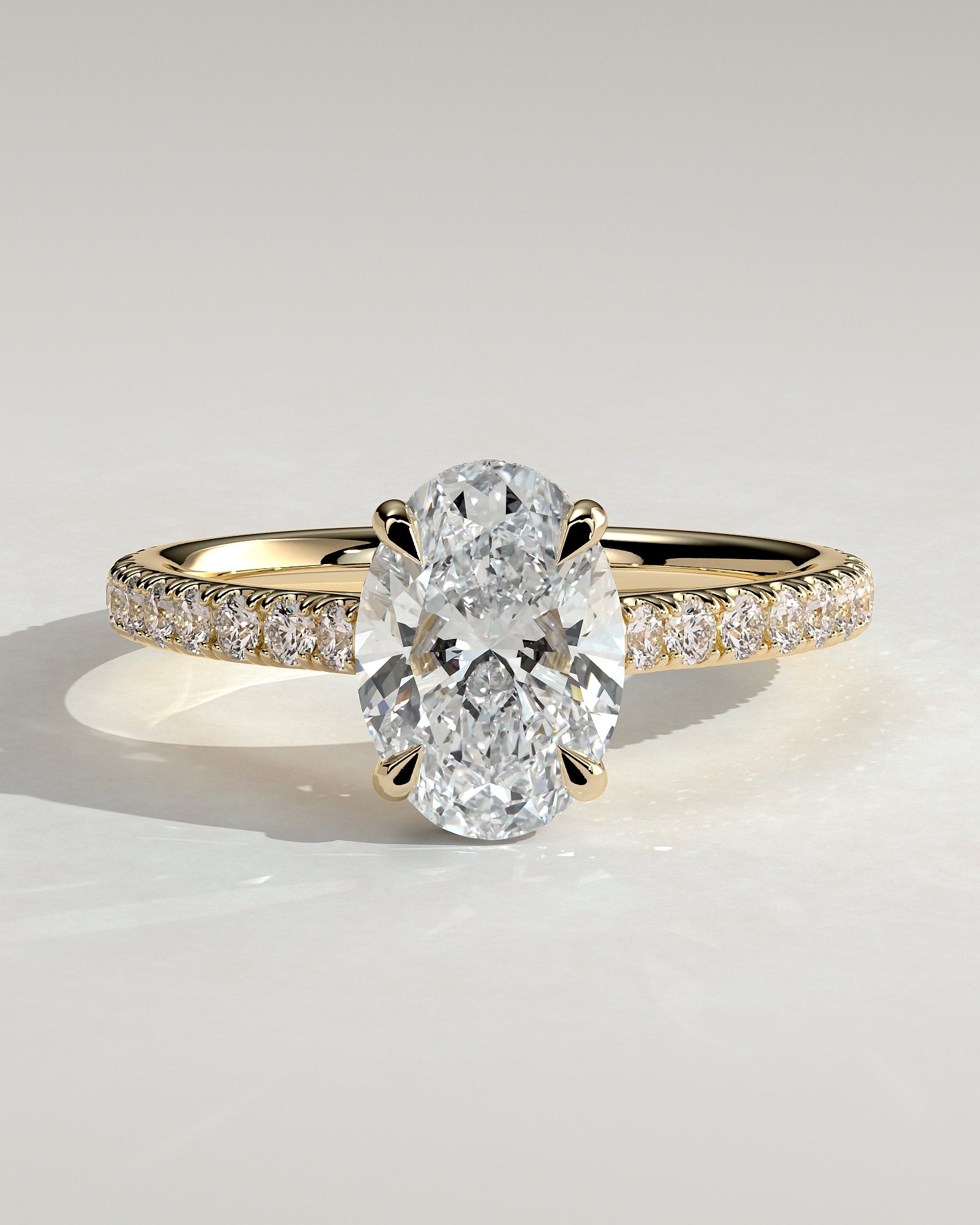 2.0CT Oval Lab Grown Diamond Hidden Halo Cathedral Pave Engagement Ring