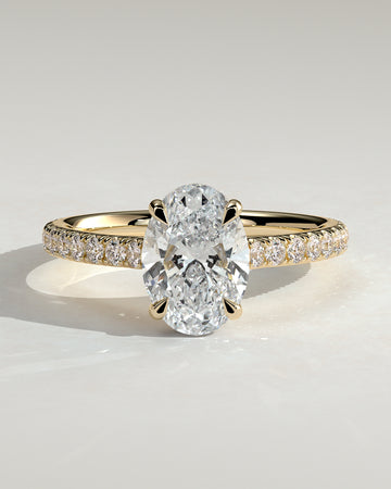 2.0CT Oval Lab Grown Diamond Hidden Halo Cathedral Pave Engagement Ring