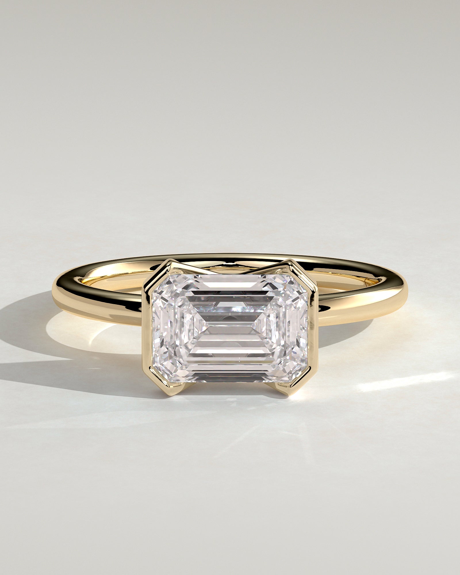 2.0CT Bezel Set Emerald Cut Lab Grown Diamond East West Solitaire Engagement Ring