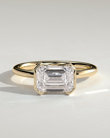 2.0CT Bezel Set Emerald Cut Lab Grown Diamond East West Solitaire Engagement Ring