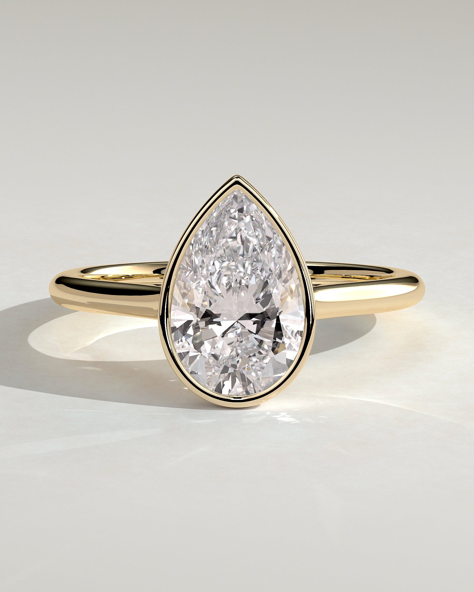 2.0CT Bezel Set Pear Lab Grown Diamond Solitaire Cathedral Engagement Ring