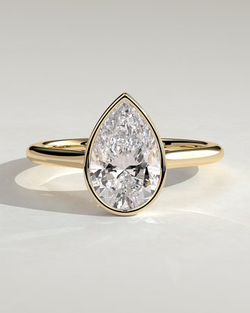 2.0CT Bezel Set Pear Lab Grown Diamond Solitaire Cathedral Engagement Ring