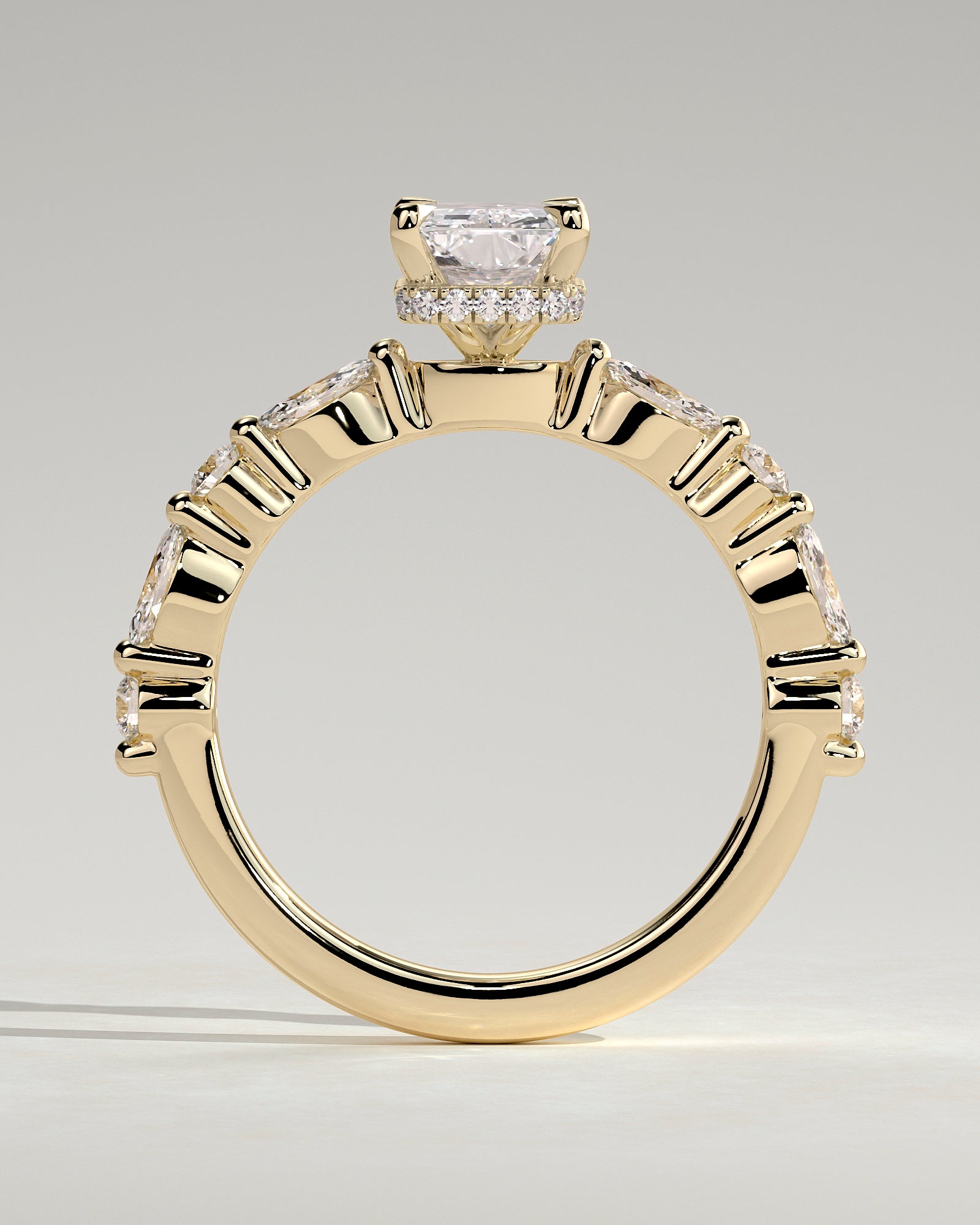 2.0CT Radiant Lab Grown Diamond Hidden Halo Floating Bubble Pave Engagement Ring