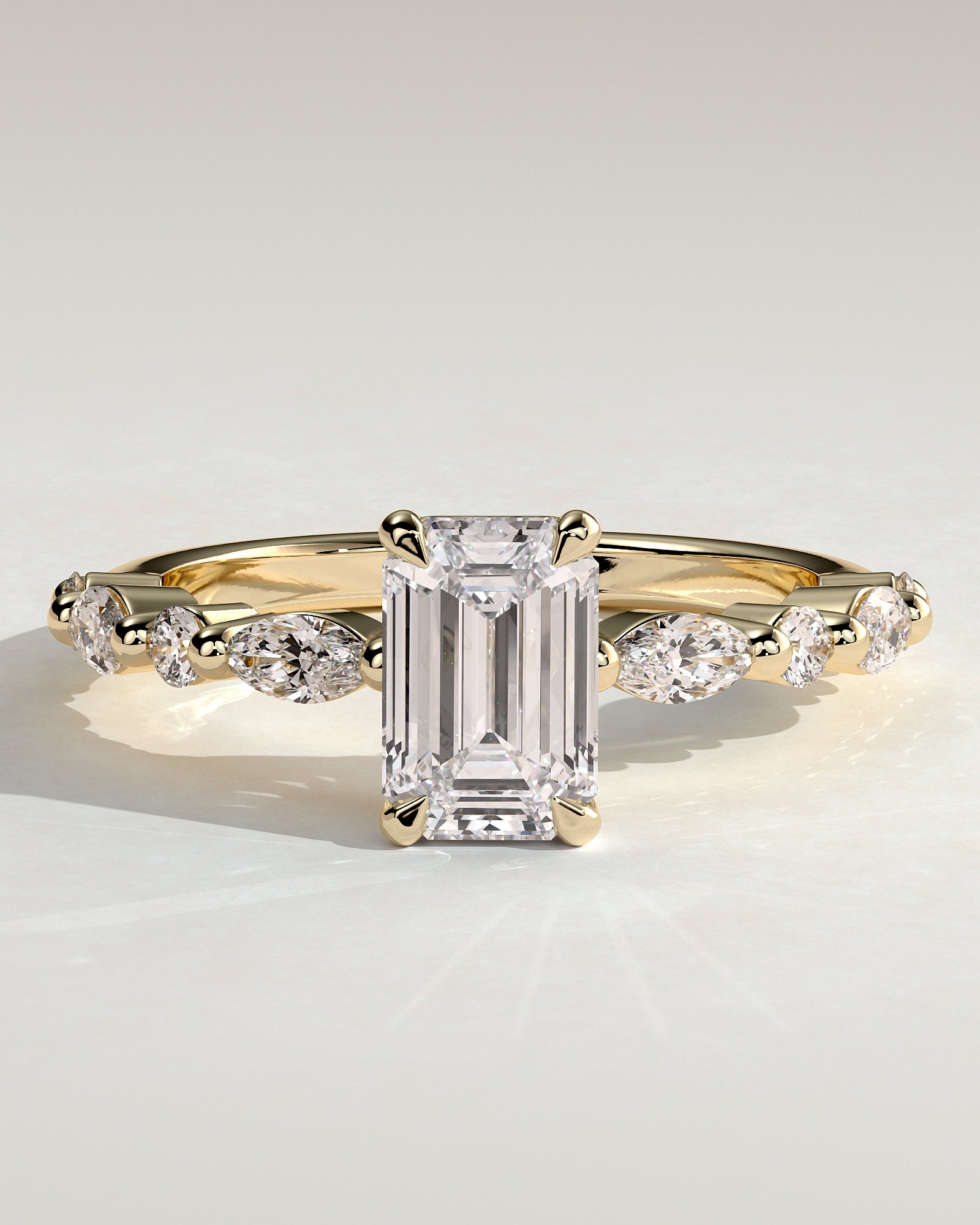 2.0CT Emerald Cut Lab Grown Diamond Floating Bubble Pave Engagement Ring