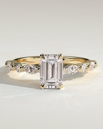2.0CT Emerald Cut Lab Grown Diamond Floating Bubble Pave Engagement Ring