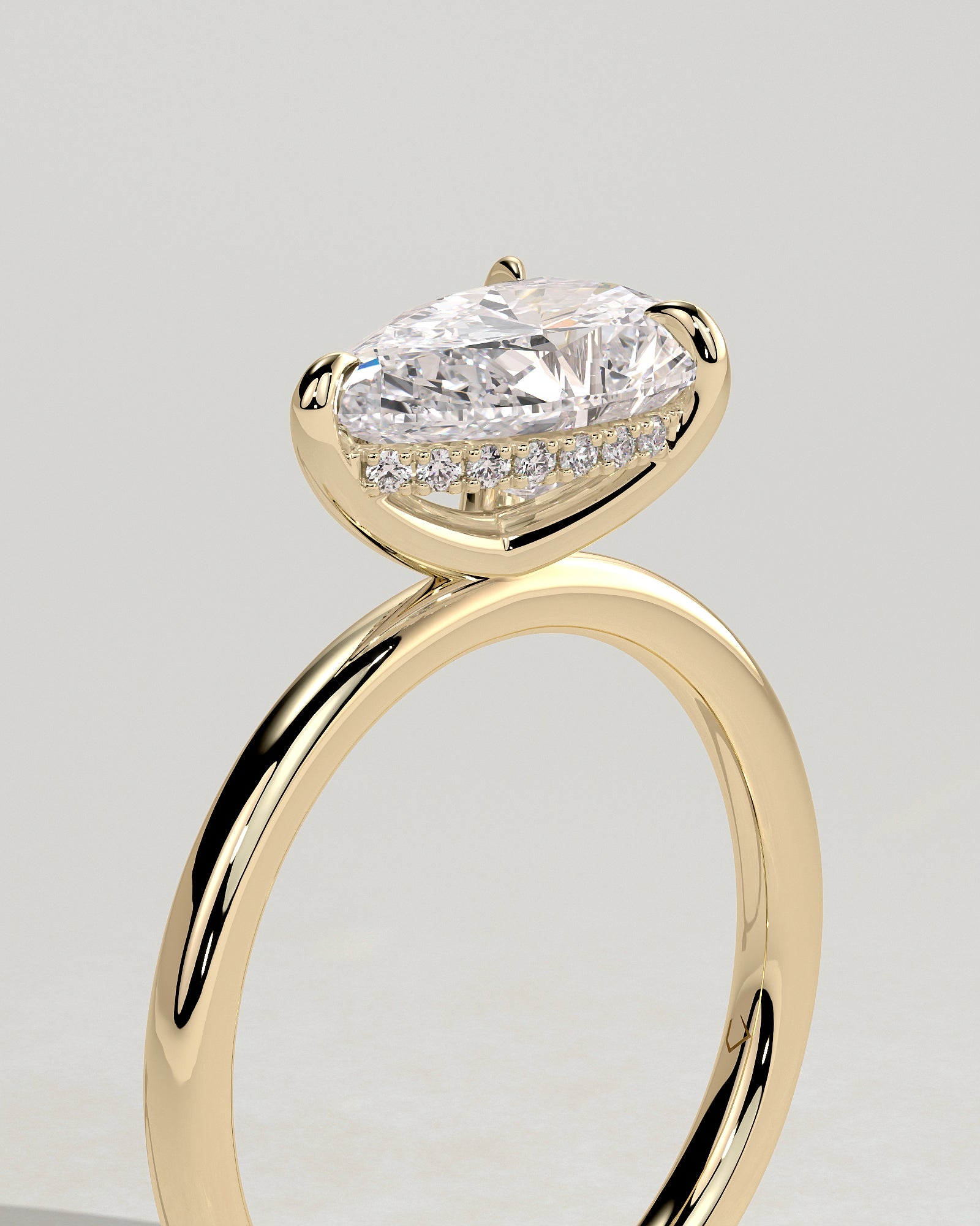 2.0CT East West Pear Lab Grown Diamond Hidden Halo Solitaire Engagement Ring