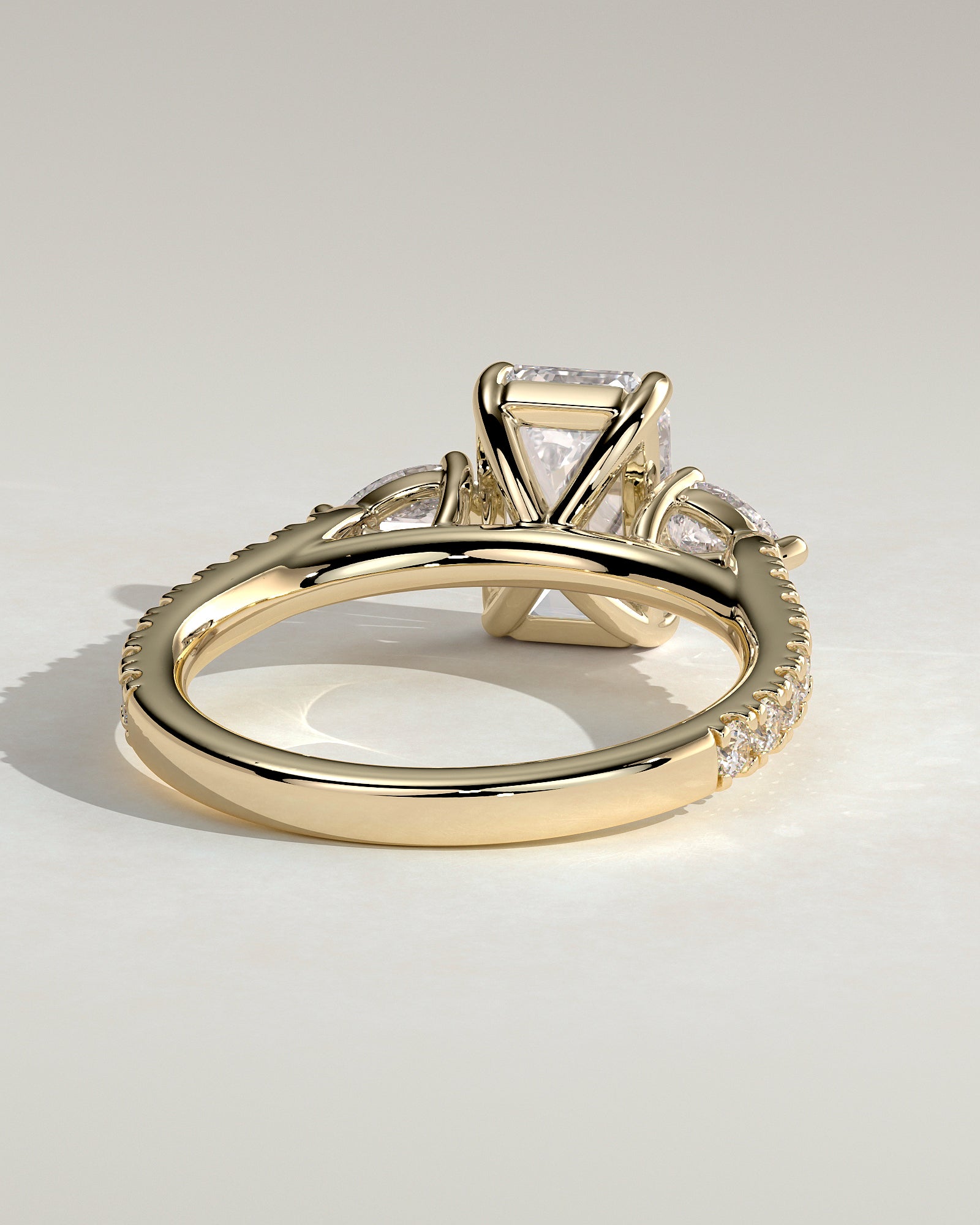 2.0CT Emerald Cut Lab Grown Diamond Pave Three Stone Engagement Ring