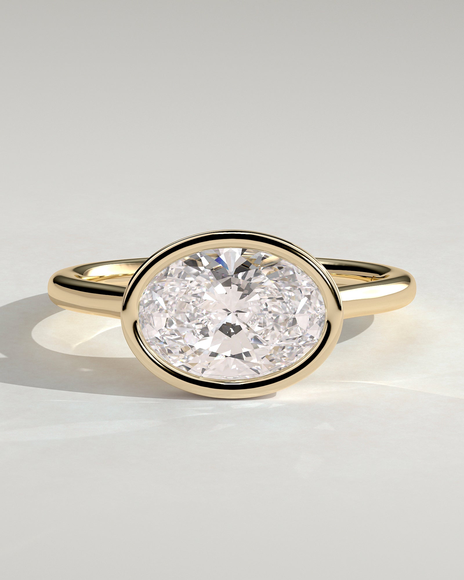 2.0CT East West Oval Lab Grown Diamond Bezel Cathedral Engagement Ring