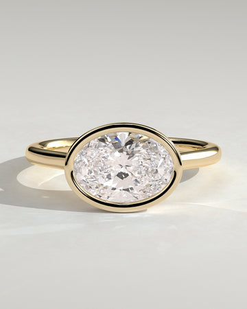 2.0CT East West Oval Lab Grown Diamond Bezel Cathedral Engagement Ring