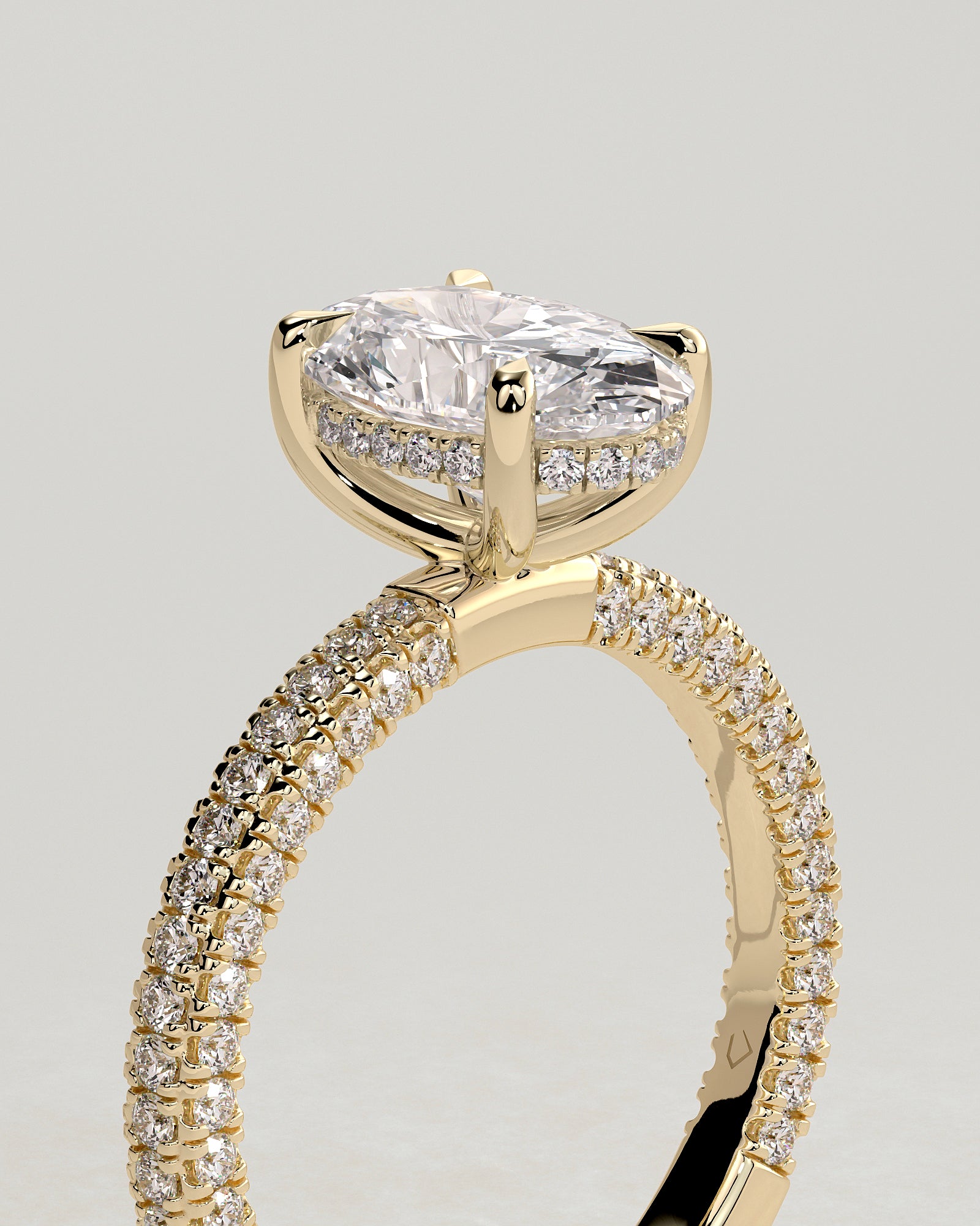 2.0CT Oval Lab Grown Diamond Hidden Halo Three Side Pave Engagement Ring