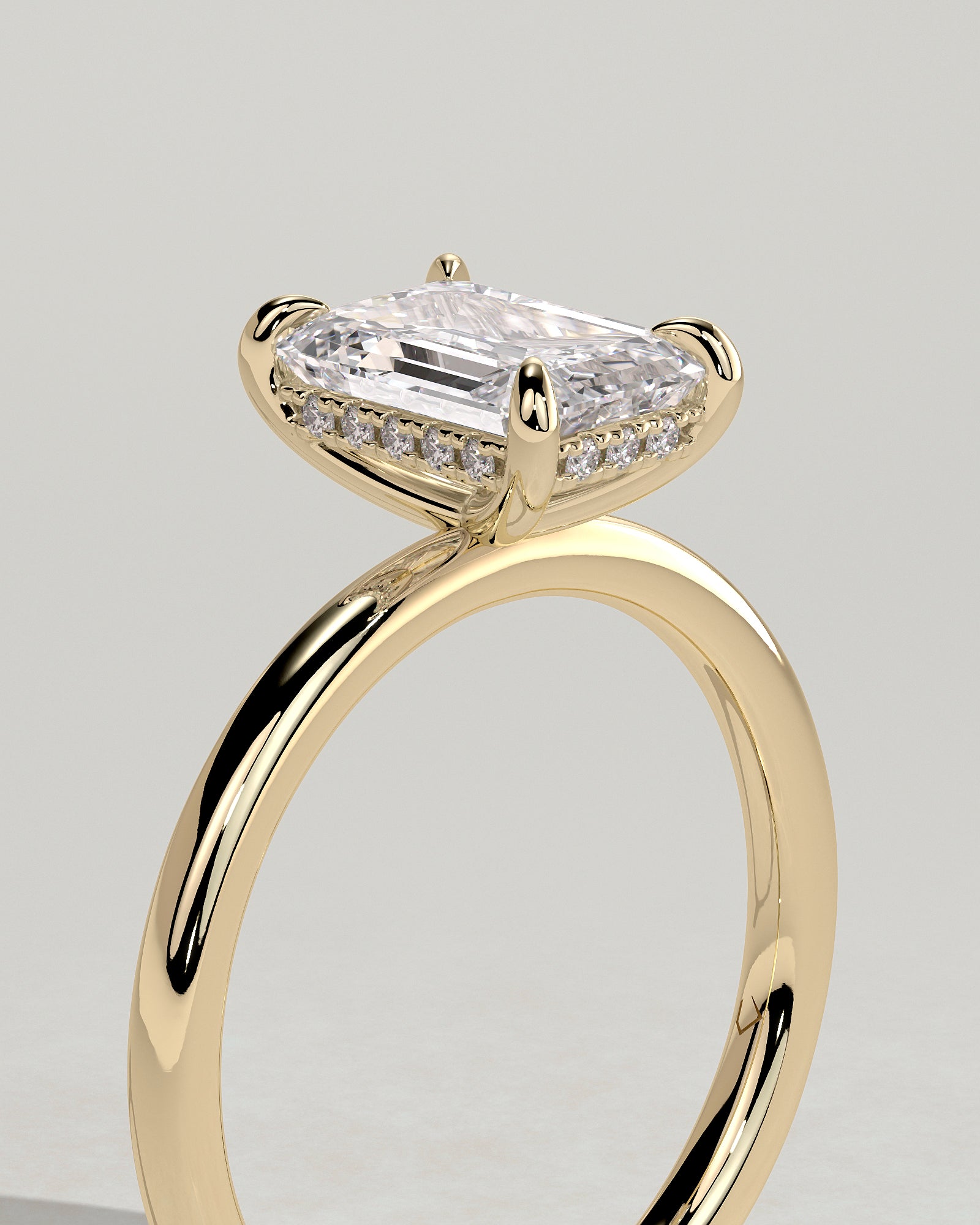 2.0CT Emerald Cut Lab Grown Diamond Hidden Halo Solitaire Engagement Ring