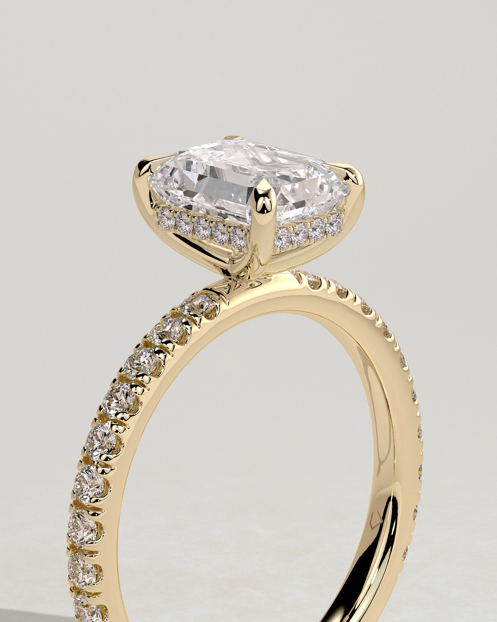 2.0CT Emerald Cut Lab Grown Diamond Hidden Halo Pave Engagement Ring