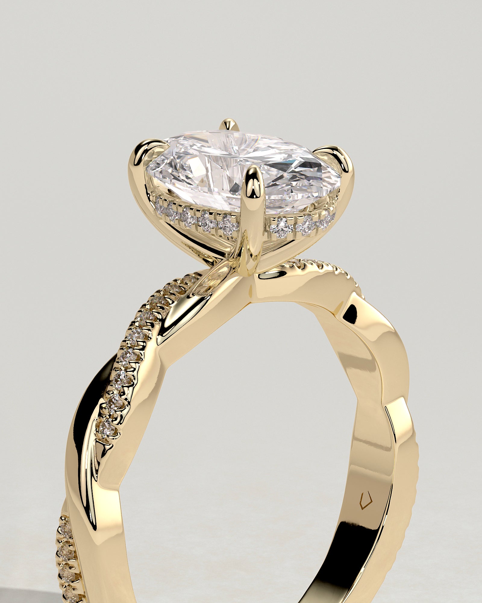 2.0CT Oval Lab Grown Diamond Hidden Halo Twisted Pave Engagement Ring