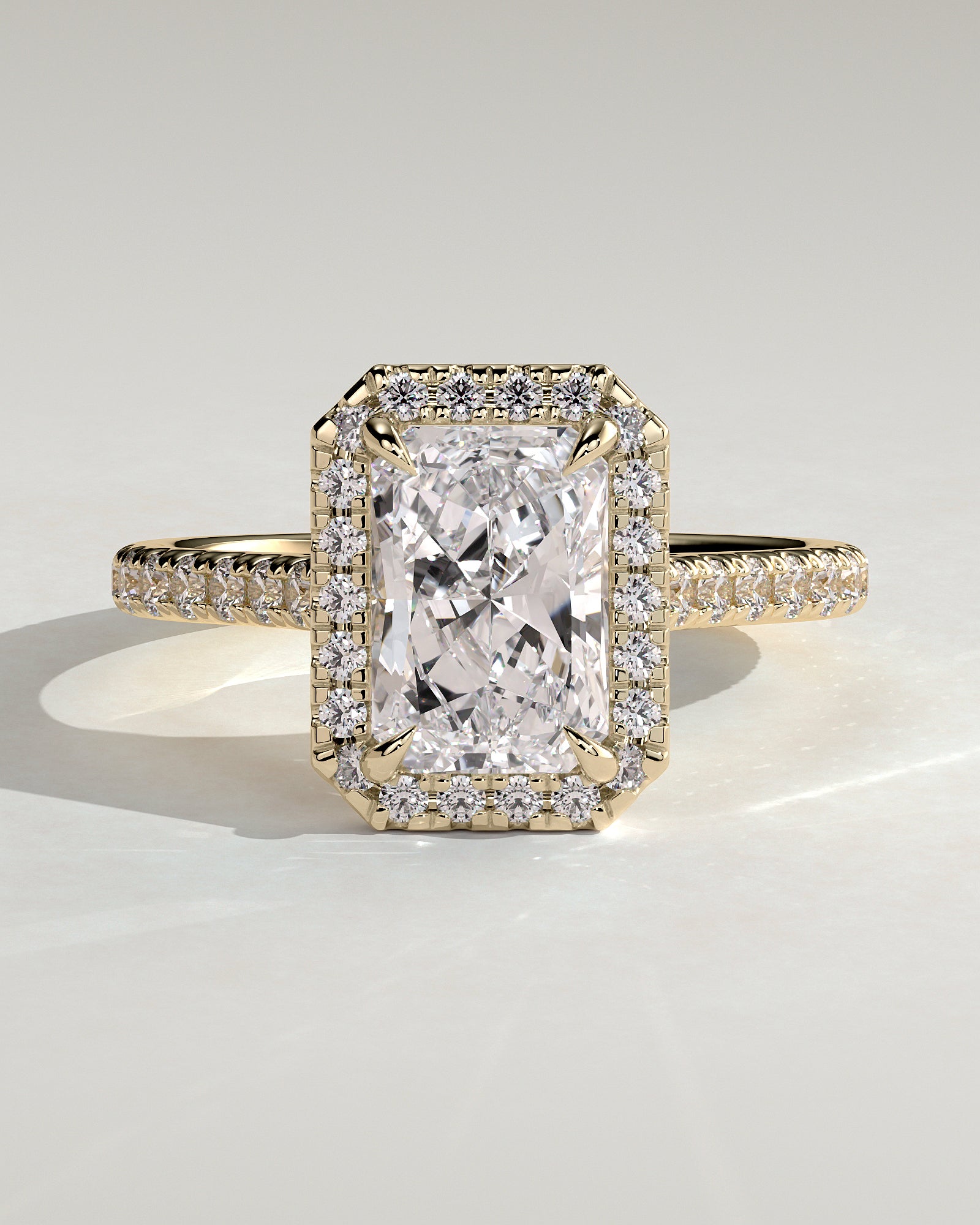 2.0CT Radiant Lab Grown Diamond Halo Cathedral Pave Engagement Ring