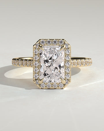 2.0CT Radiant Lab Grown Diamond Halo Cathedral Pave Engagement Ring