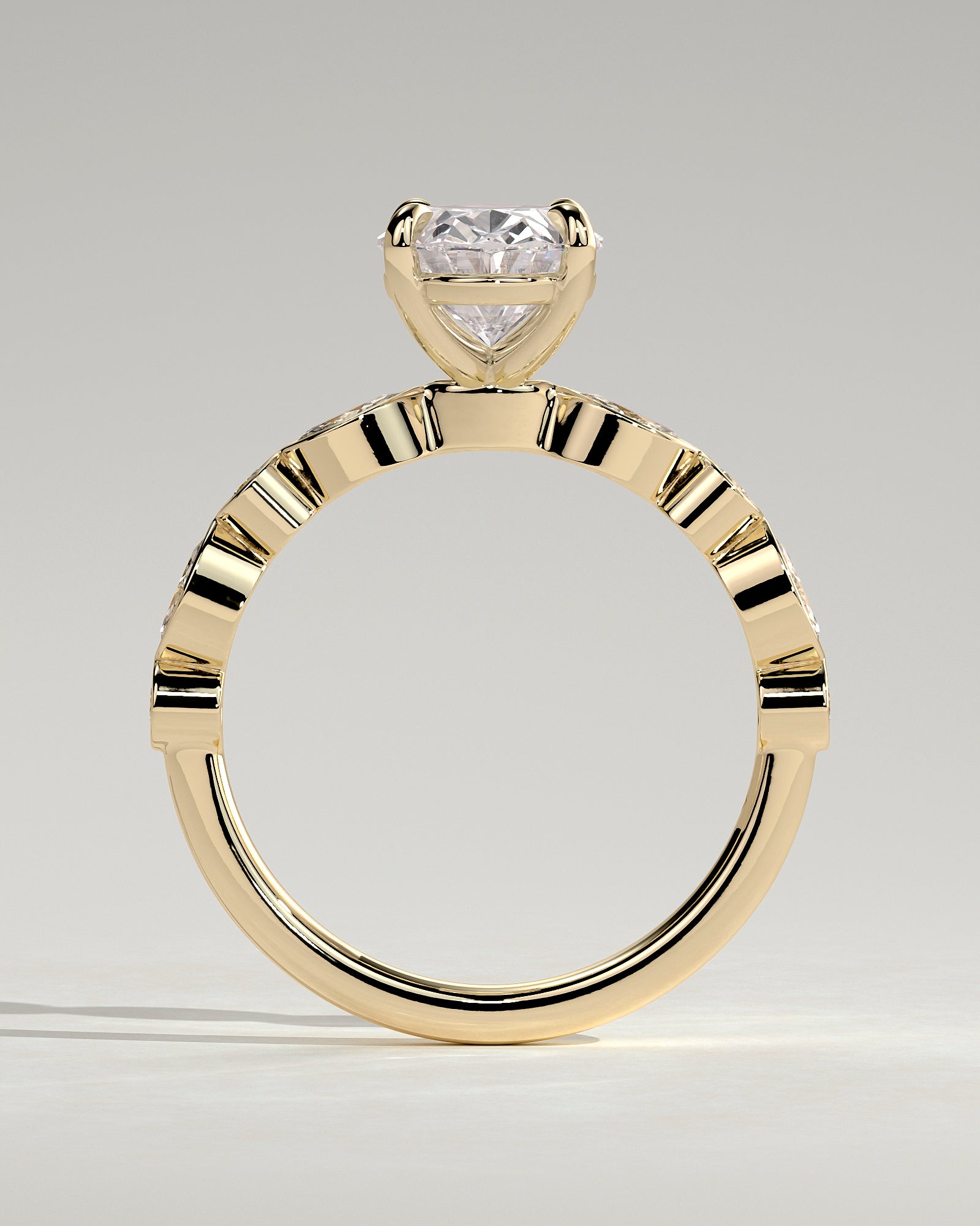 2.0CT Oval Lab Grown Diamond Bezel Pave Band Engagement Ring