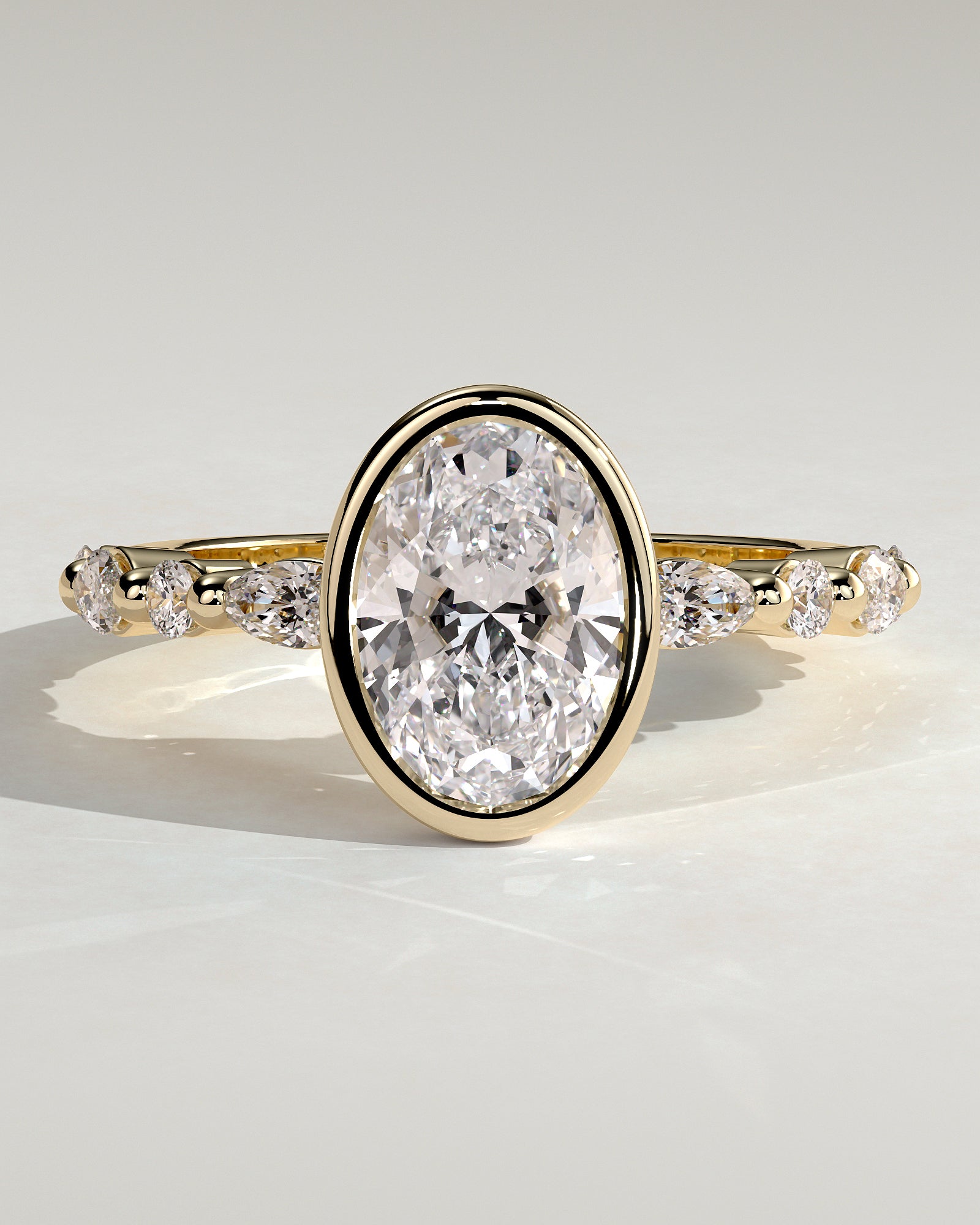 2.0CT Bezel Set Oval Lab Grown Diamond Floating Bubble Pave Engagement Ring