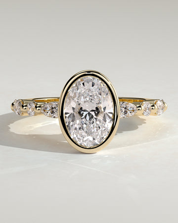 2.0CT Bezel Set Oval Lab Grown Diamond Floating Bubble Pave Engagement Ring