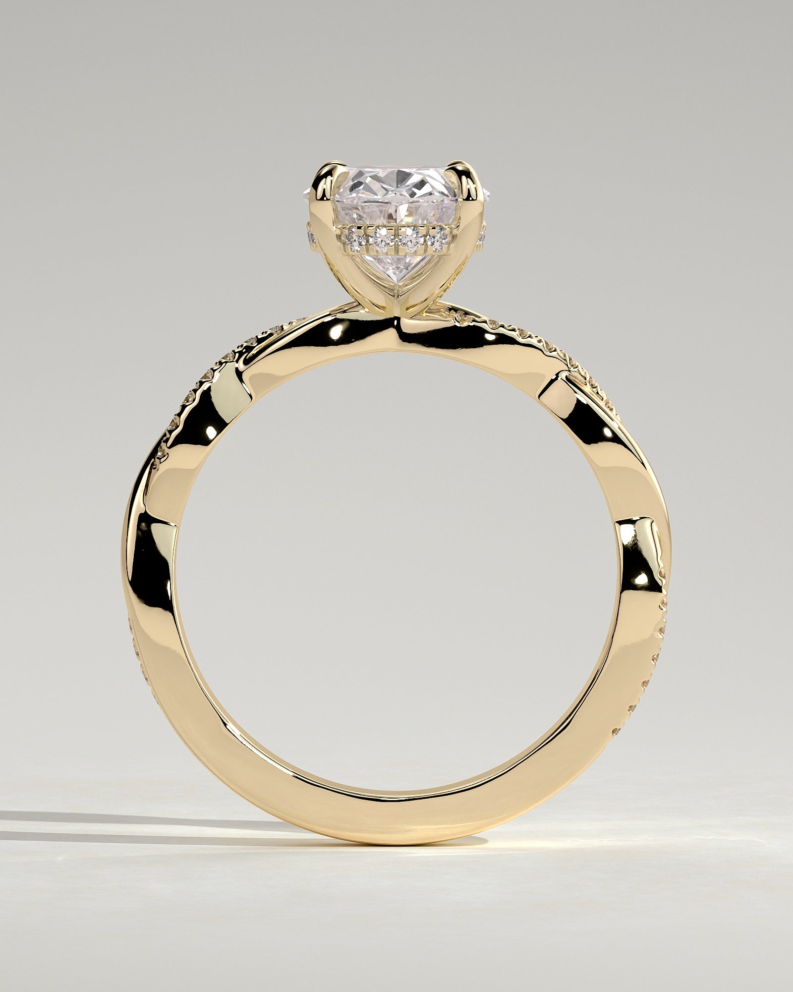 2.0CT Oval Lab Grown Diamond Hidden Halo Twisted Pave Engagement Ring