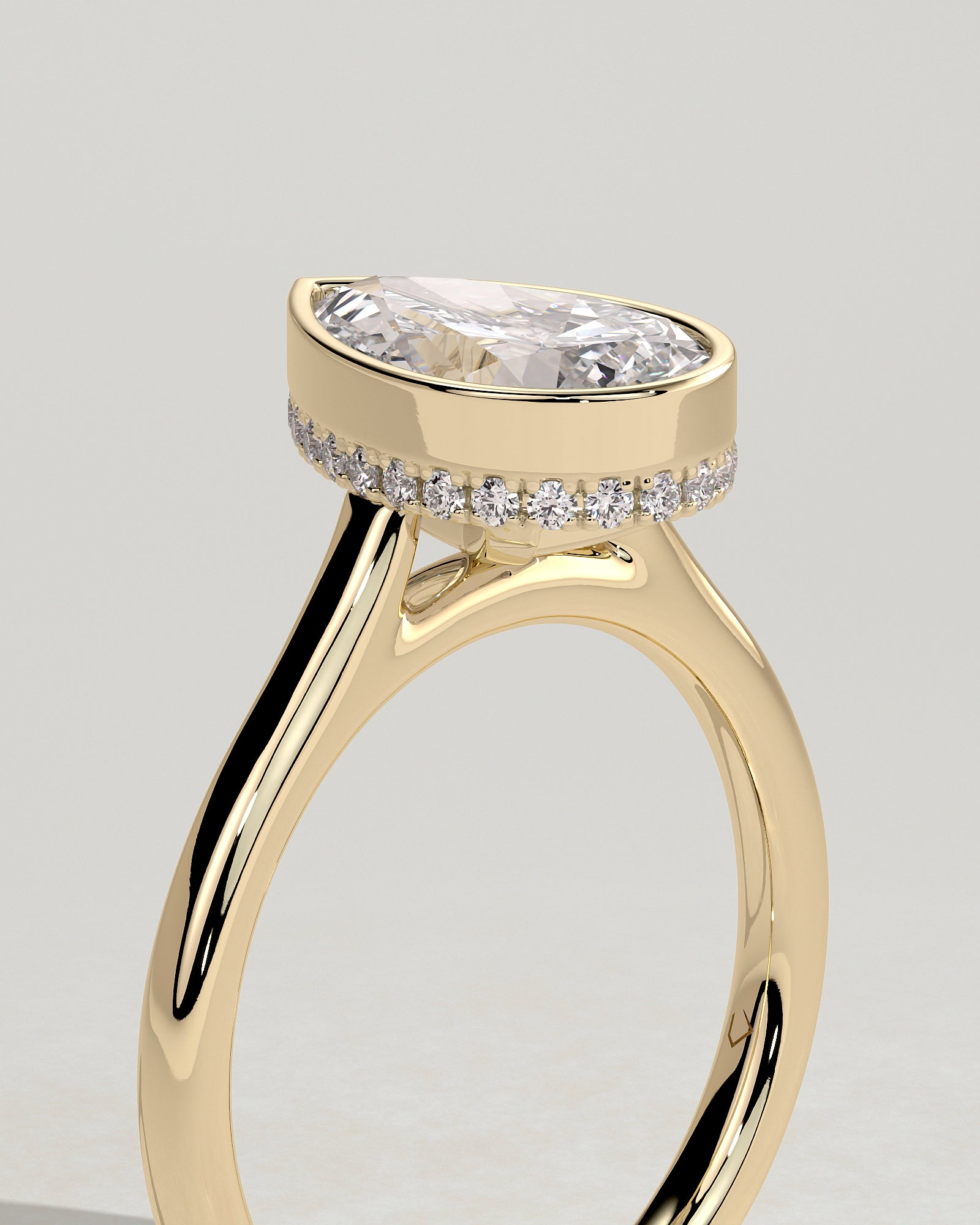 2.0CT Bezel Set Pear Lab Grown Diamond Hidden Halo Cathedral Engagement Ring