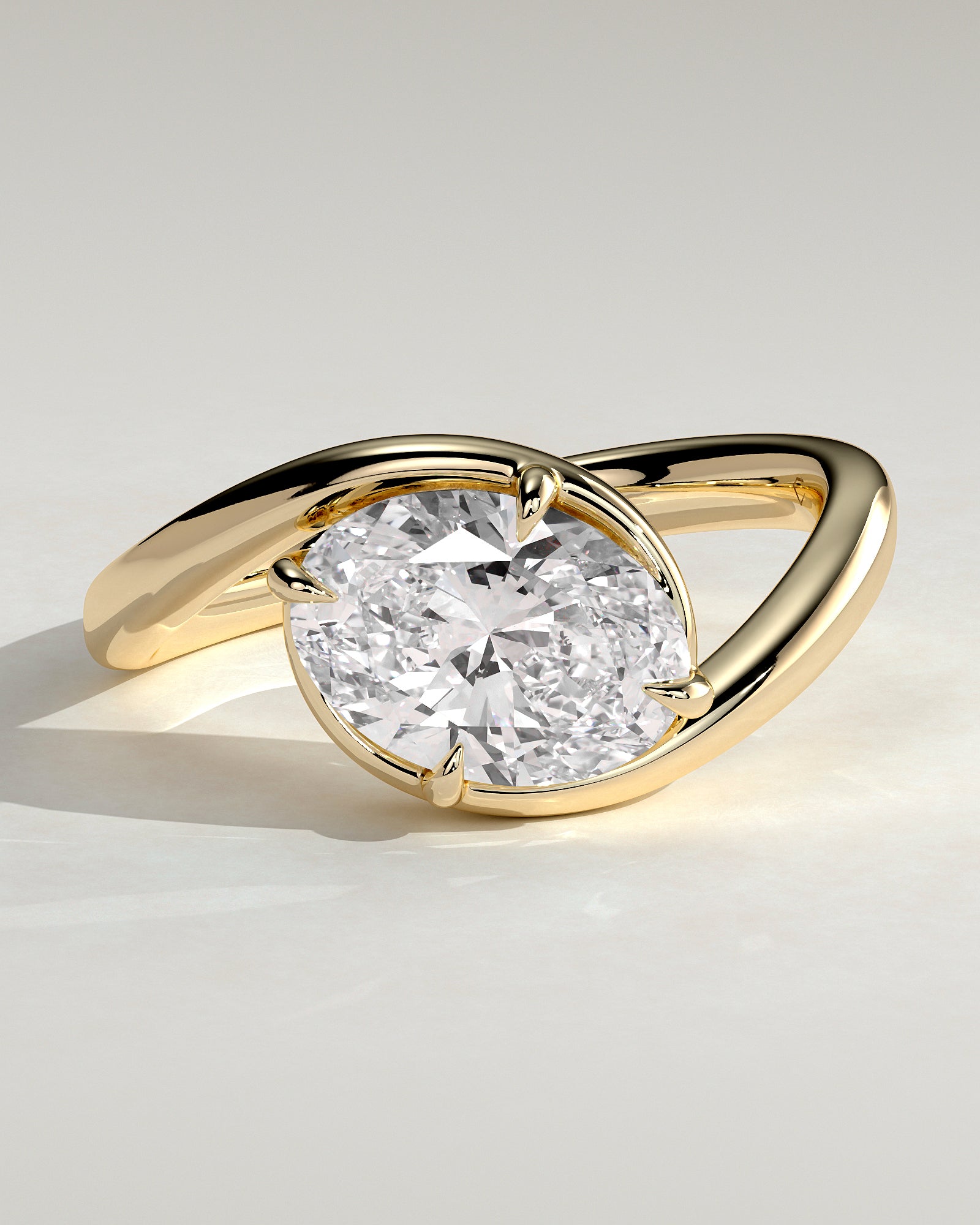 2.0CT East West Oval Lab Grown Diamond Unique Bypass Engagement Ring