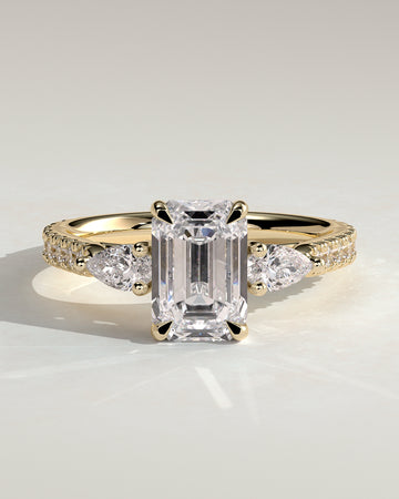 2.0CT Emerald Cut Lab Grown Diamond Pave Three Stone Engagement Ring