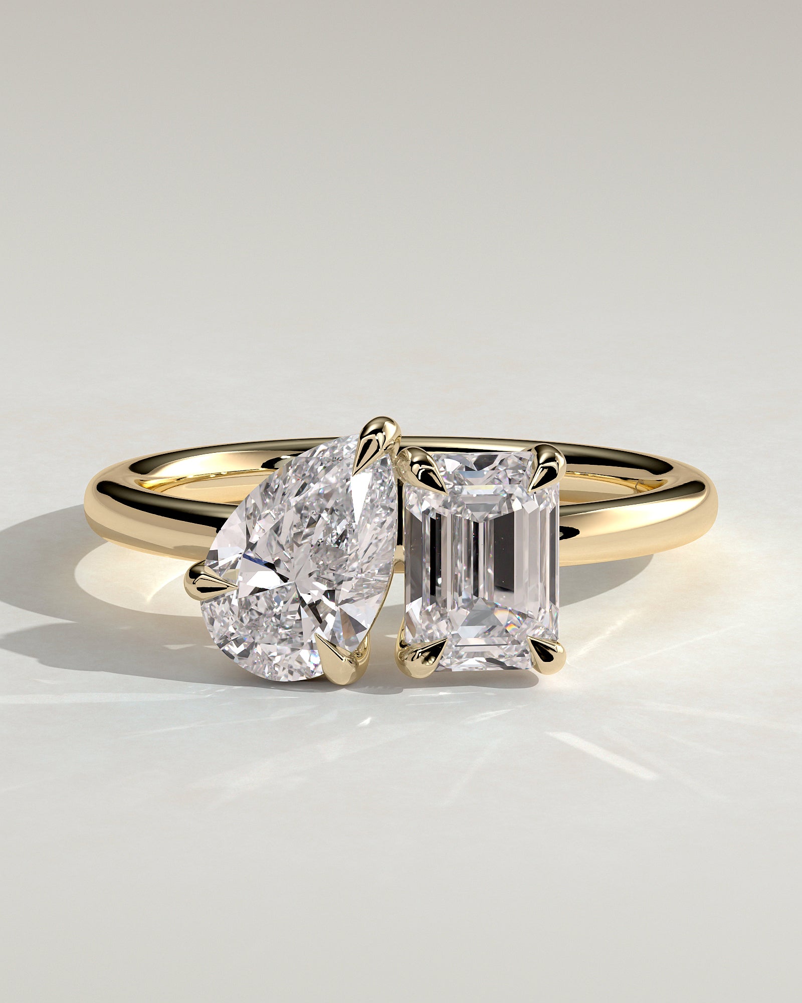 1.50CT Pear & 1.80CT Emerald Lab Grown Diamond Toi et Moi Engagement Ring