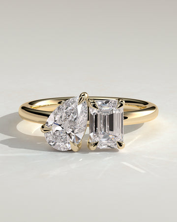 1.50CT Pear & 1.80CT Emerald Lab Grown Diamond Toi et Moi Engagement Ring