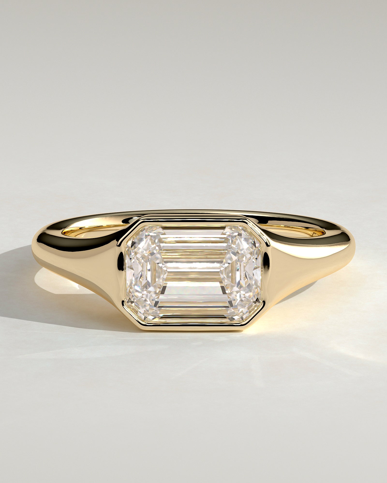 2.0CT Bezel Set East West Emerald Cut Lab Grown Diamond Signet Ring