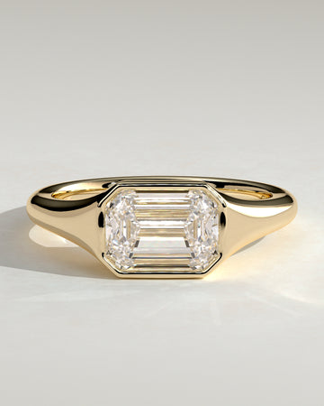 2.0CT Bezel Set East West Emerald Cut Lab Grown Diamond Signet Ring