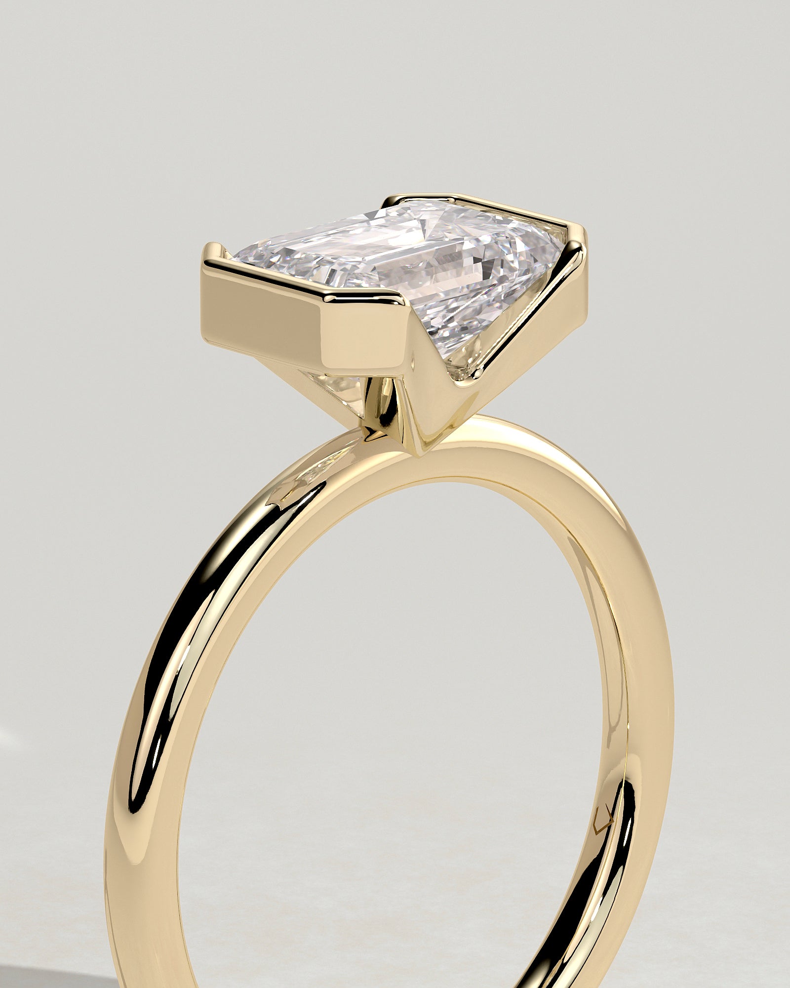 2.0CT Bezel Set Emerald Cut Lab Grown Diamond East West Solitaire Engagement Ring