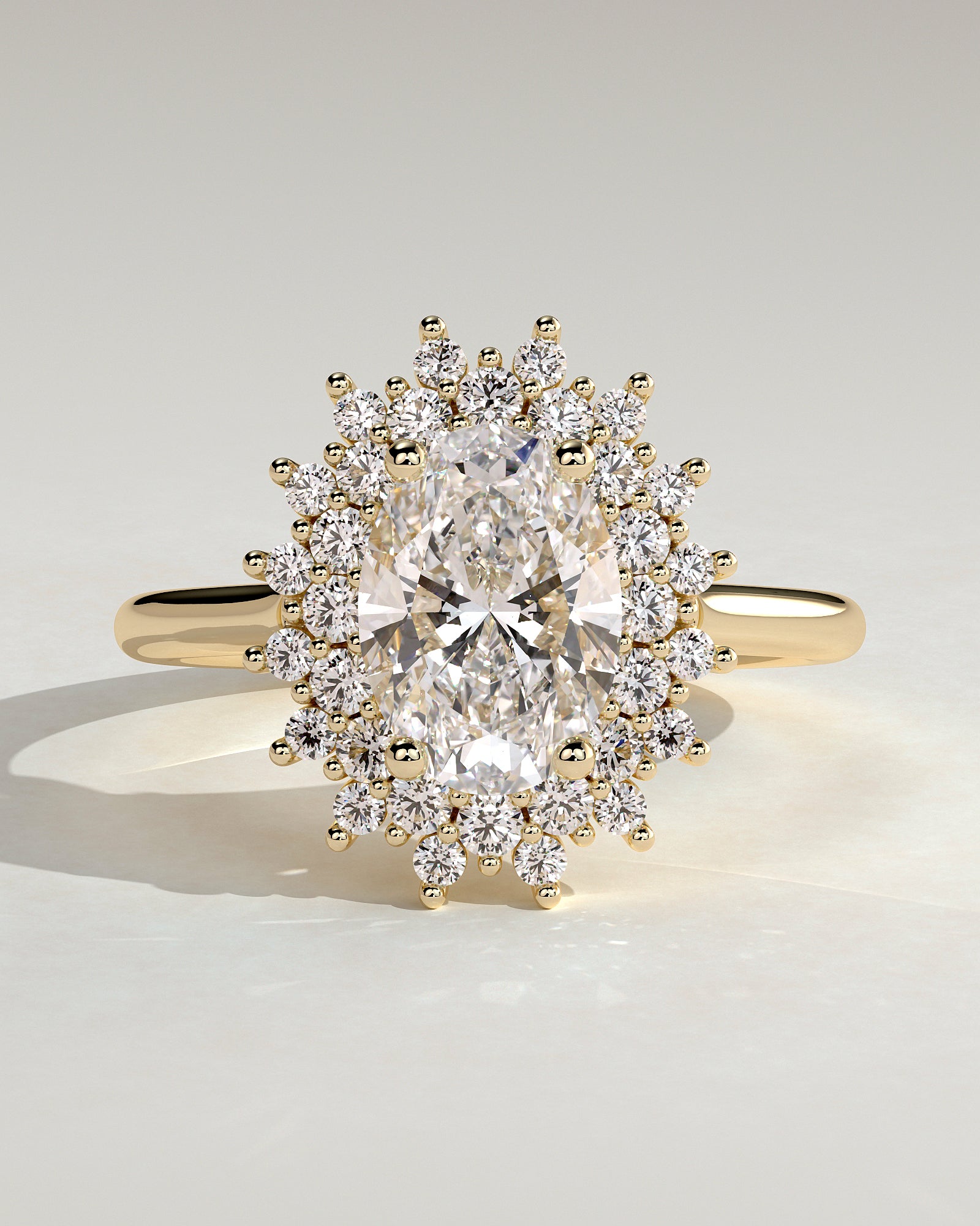 2.0CT Oval Lab Grown Diamond Halo Cluster Cathedral Engagement Ring