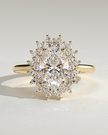 2.0CT Oval Lab Grown Diamond Halo Cluster Cathedral Engagement Ring