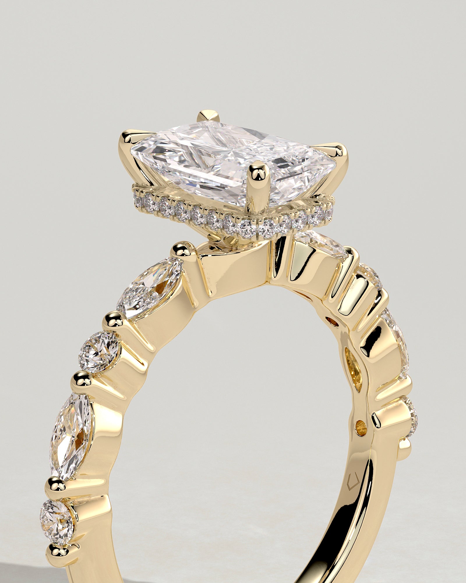 2.0CT Radiant Lab Grown Diamond Hidden Halo Floating Bubble Pave Engagement Ring