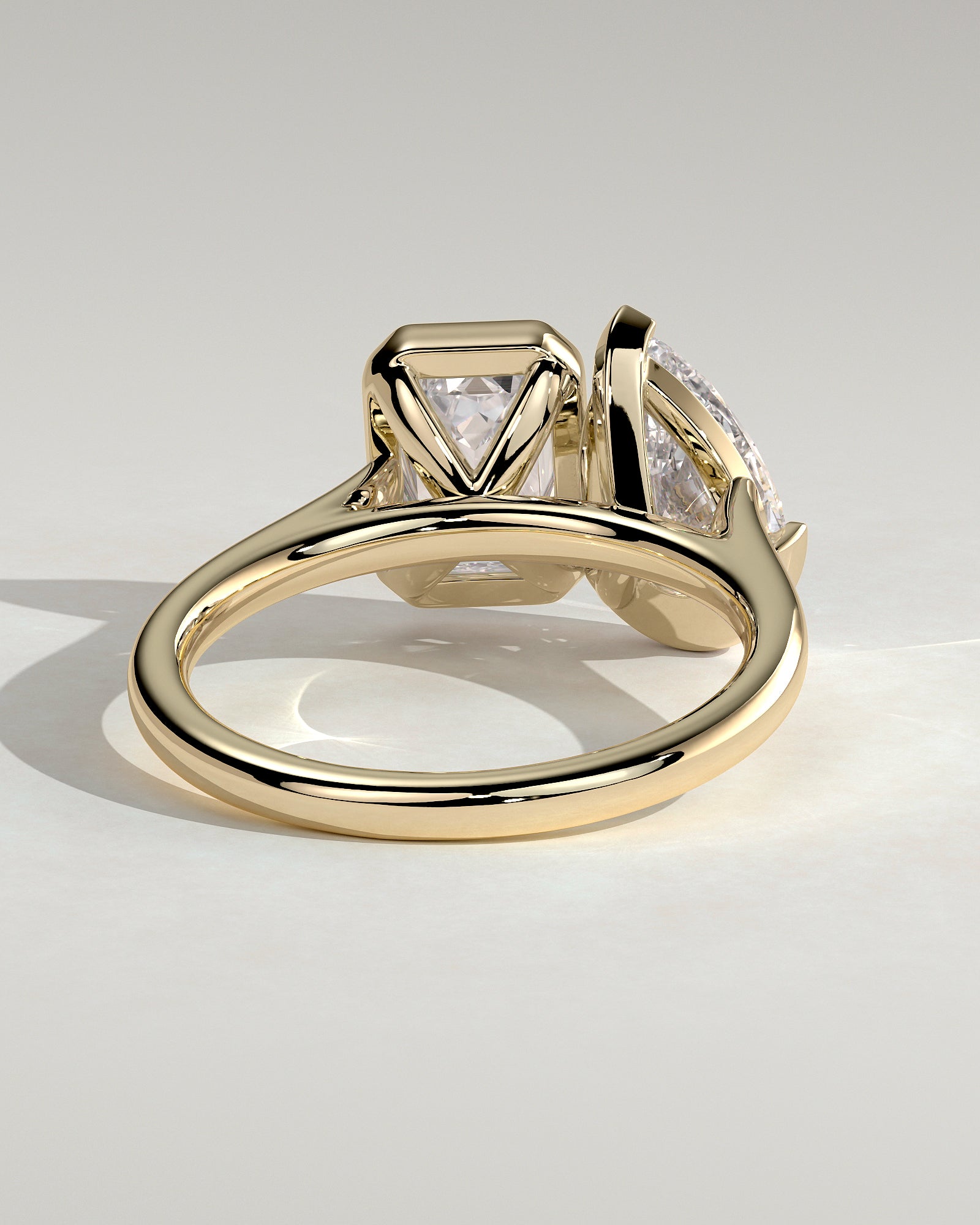 3.30CT Half Bezel Pear & 3.30CT Full Bezel Emerald Cut Lab Grown Diamond Toi et Moi Ring