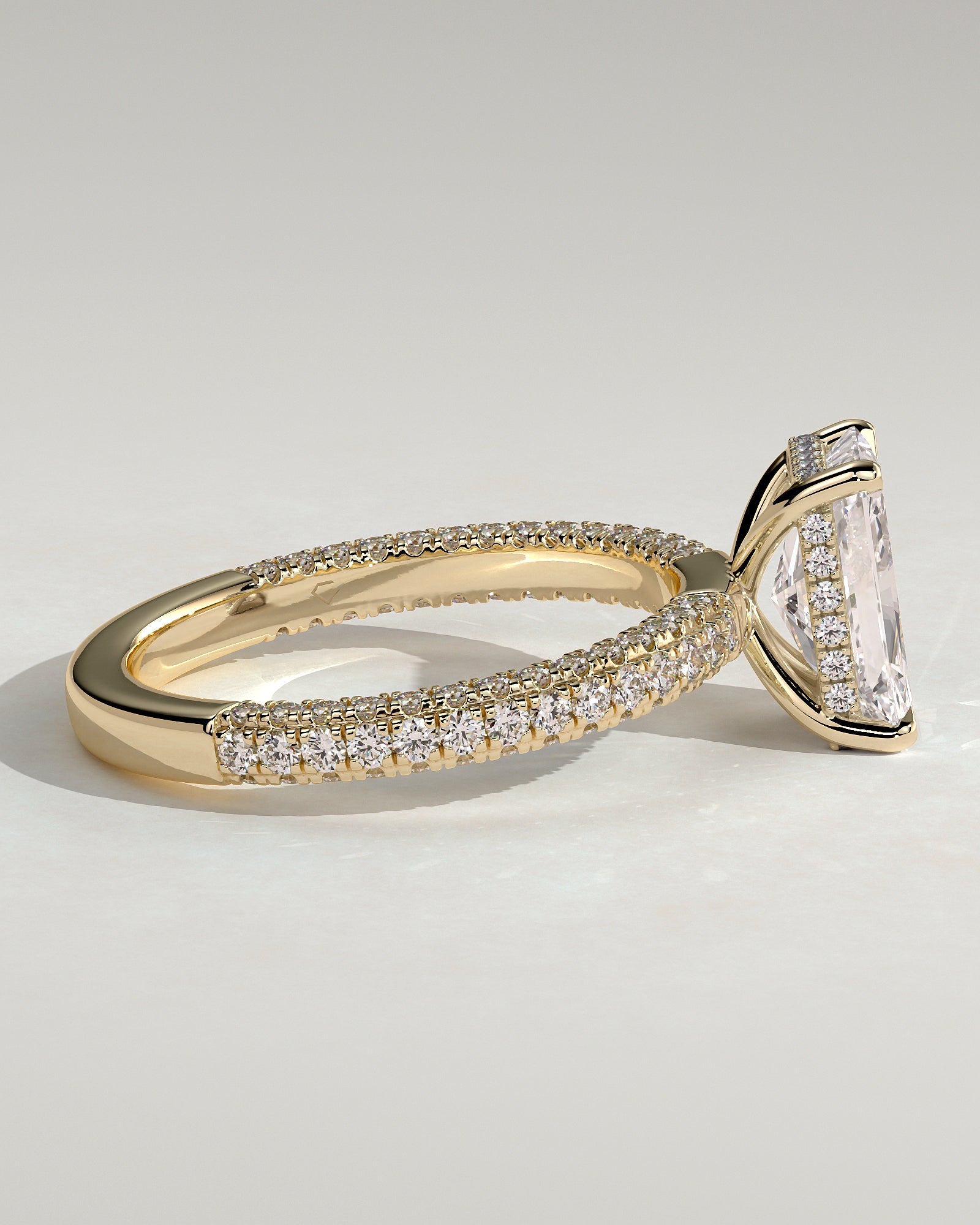 2.0CT Radiant Lab Grown Diamond Hidden Halo Three Side Pave Engagement Ring
