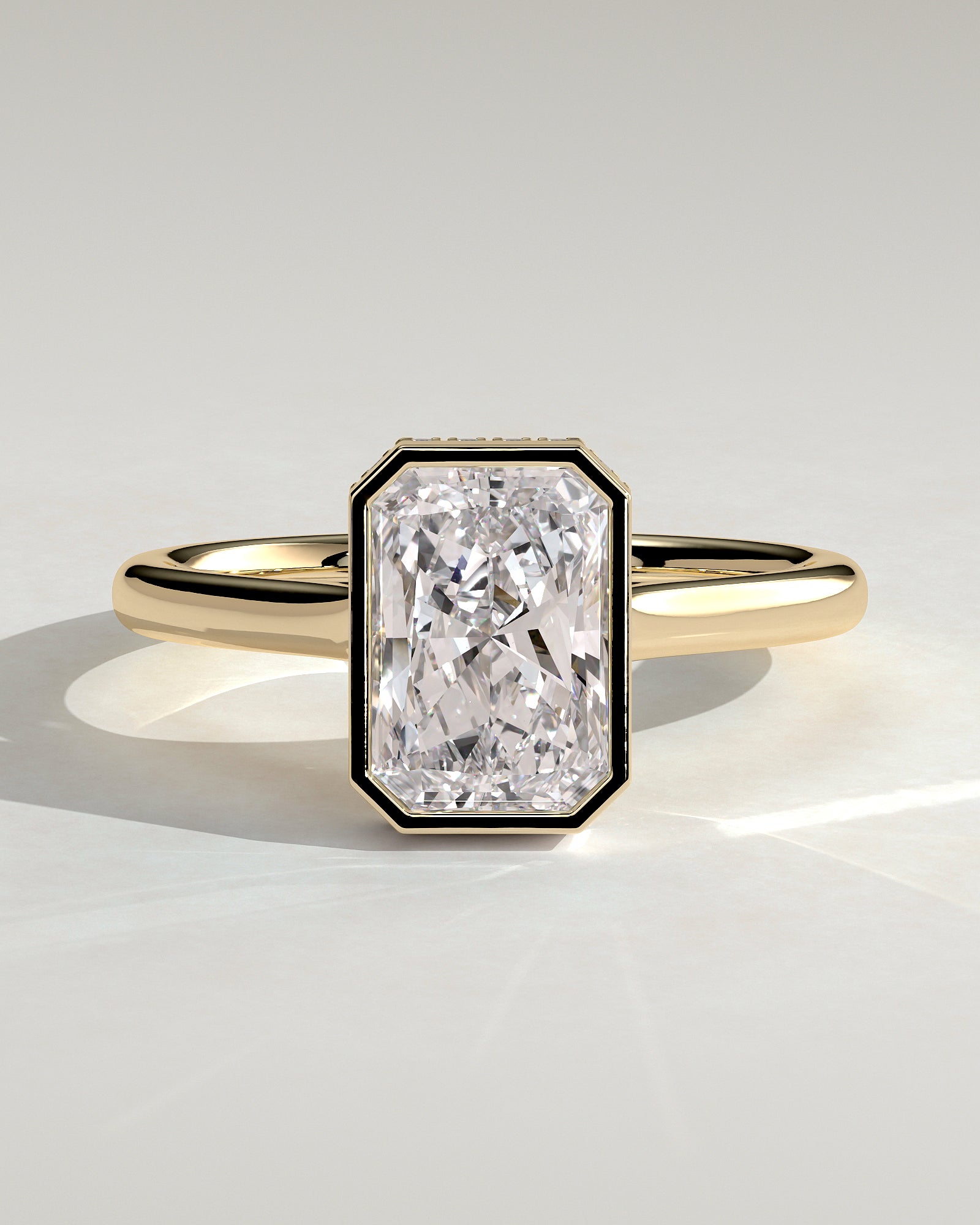 2.0CT Bezel Set Radiant Lab Grown Diamond Hidden Halo Cathedral Engagement Ring