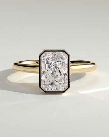 2.0CT Bezel Set Radiant Lab Grown Diamond Hidden Halo Cathedral Engagement Ring