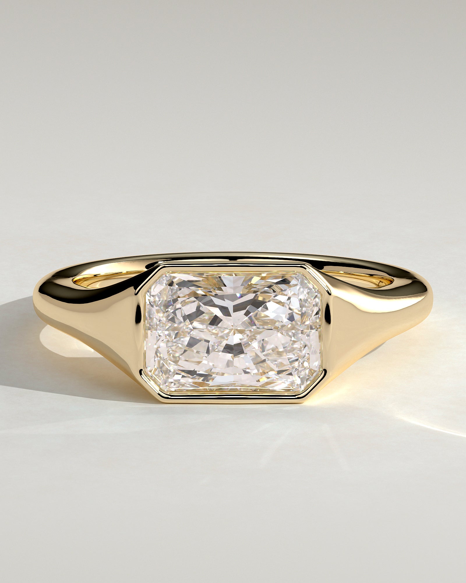 2.0CT Bezel Set East West Radiant Lab Grown Diamond Signet Band Engagement Ring