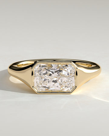 2.0CT Bezel Set East West Radiant Lab Grown Diamond Signet Band Engagement Ring