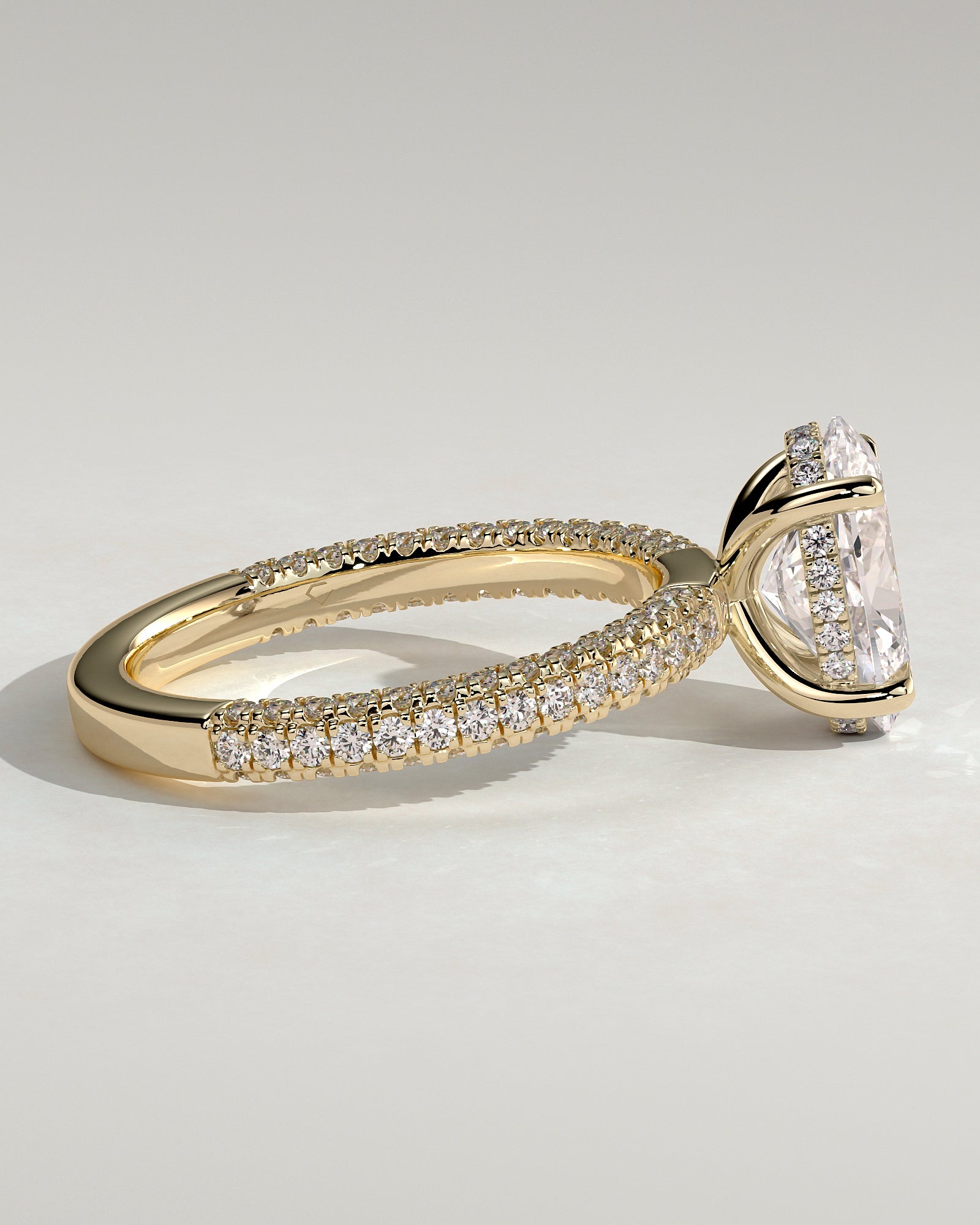 2.0CT Oval Lab Grown Diamond Hidden Halo Three Side Pave Engagement Ring